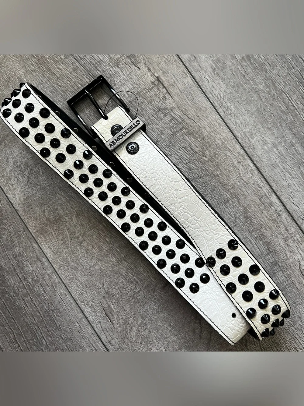 Armourdillo Croc Cone White Black Studded Leather Punk Belt L 33-37 NWT